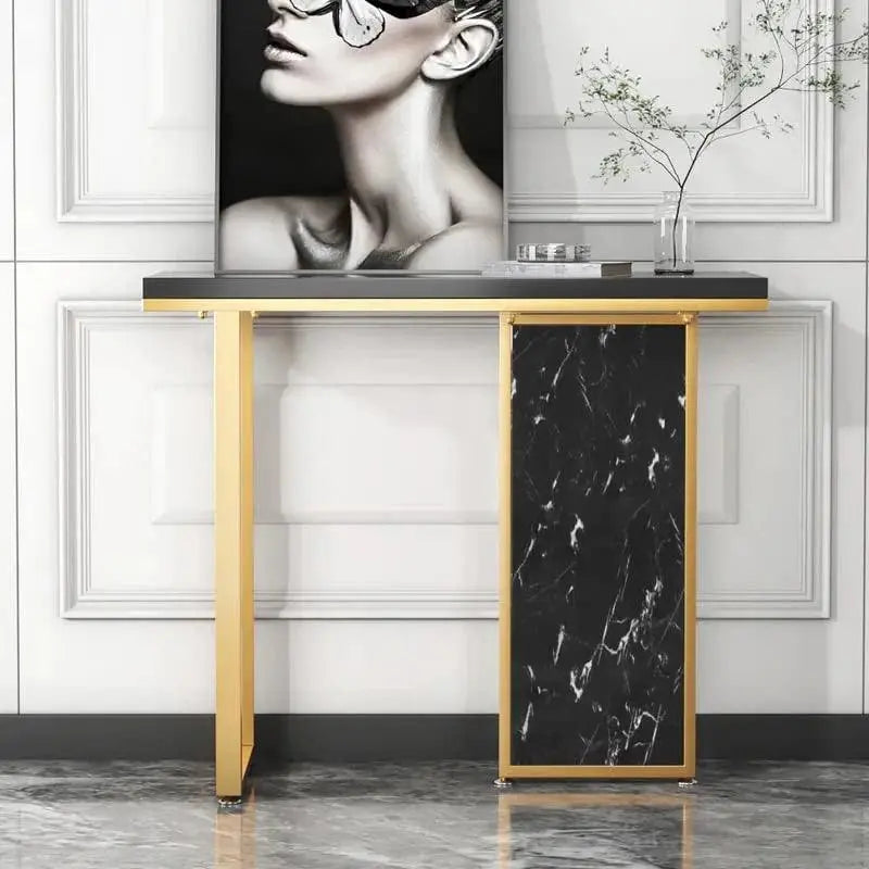Modern Opulence Black Marble Gold Console Table - Decor Mantra 