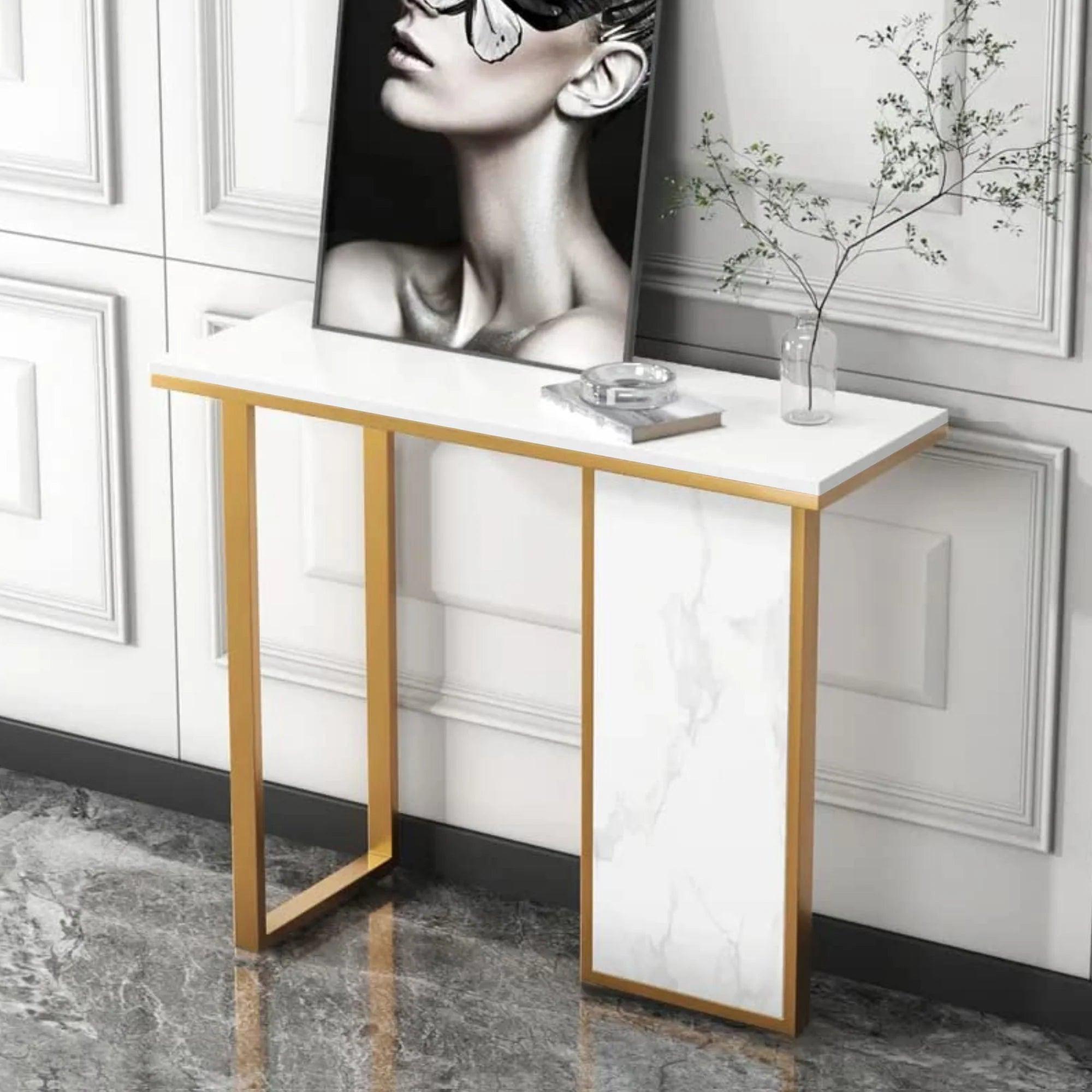 Modern Opulence White Marble Gold Console Table - Decor Mantra 