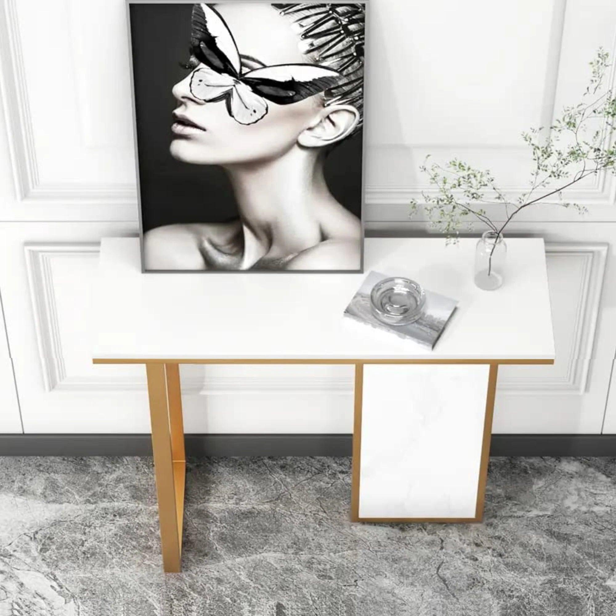 Modern Opulence White Marble Gold Console Table - Decor Mantra 