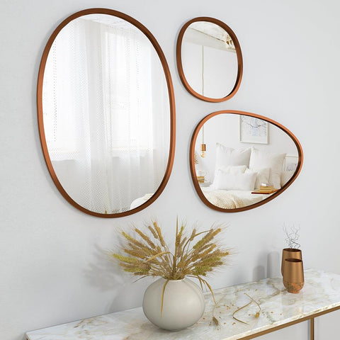 Modern Pebble Shaped Wall Mirrors Set of 3 with Copper Finish - Decor Mantra 