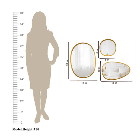 Modern Pebble Shaped Wall Mirrors Set of 3 with Golden Finish - Decor Mantra 