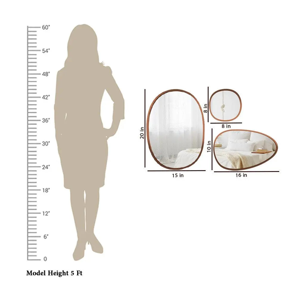 Modern Pebble Shaped Wall Mirrors Set of 3 with Copper Finish - Decor Mantra 