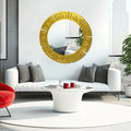 Modern Round Shape Decorative Design Wooden Wall Mirror With Gold Texture - Decor Mantra 