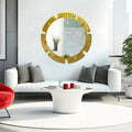 Modern Round Shape Designer Wooden Wall Mirror With Gold Texture - Decor Mantra 