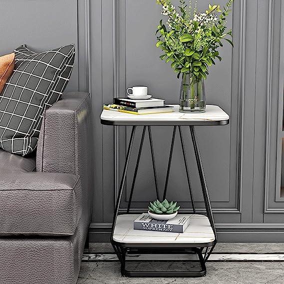 Modern Square Shaped Creative Artistic Black Metal Finish with White Marble - Decor Mantra 