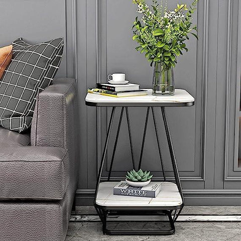 Modern Square Shaped Creative Artistic Black Metal Finish with White Marble - Decor Mantra 