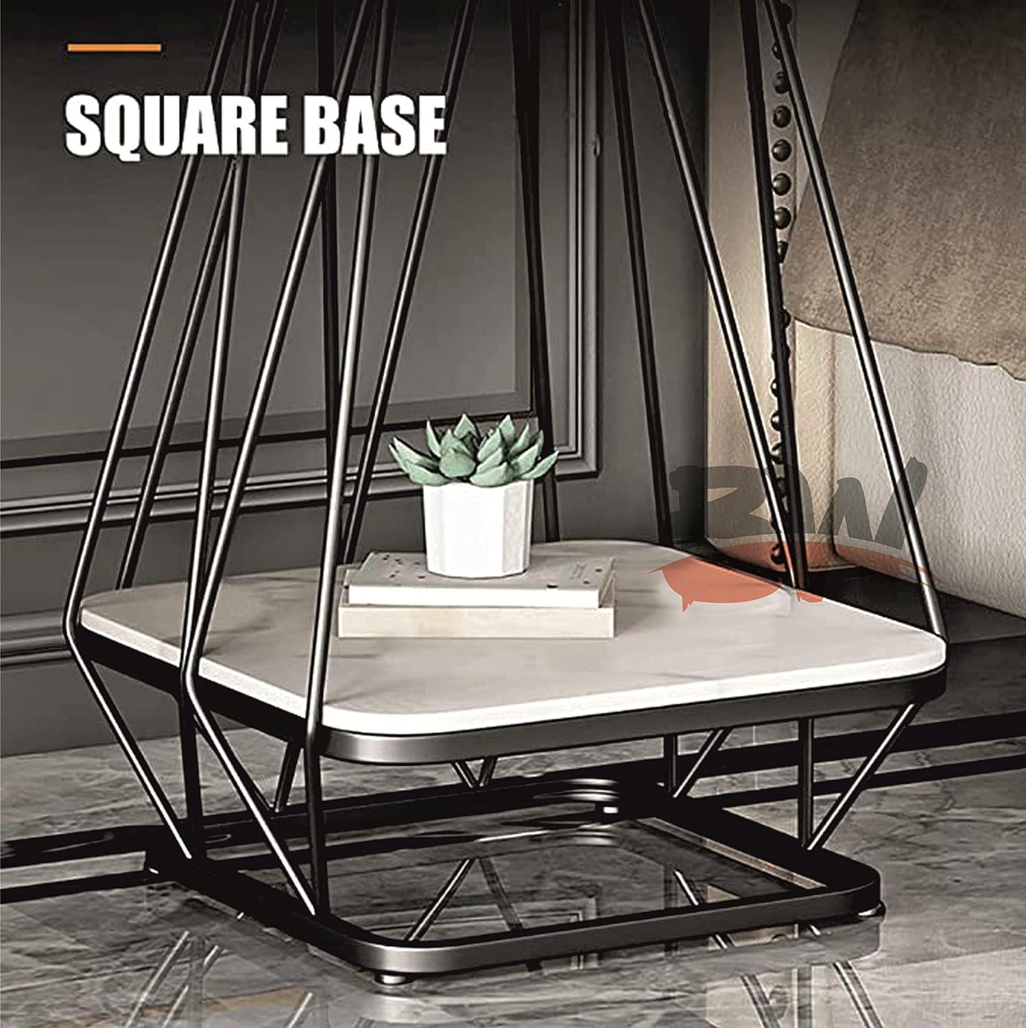 Modern Square Shaped Creative Artistic Black Metal Finish with White Marble - Decor Mantra 