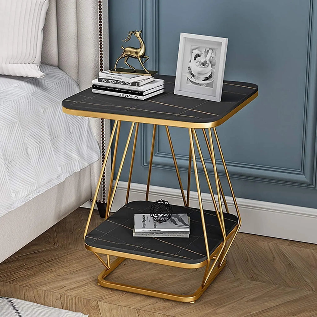Modern Square Shaped Creative Artistic Golden Metal Finish with Black Marble - Decor Mantra 