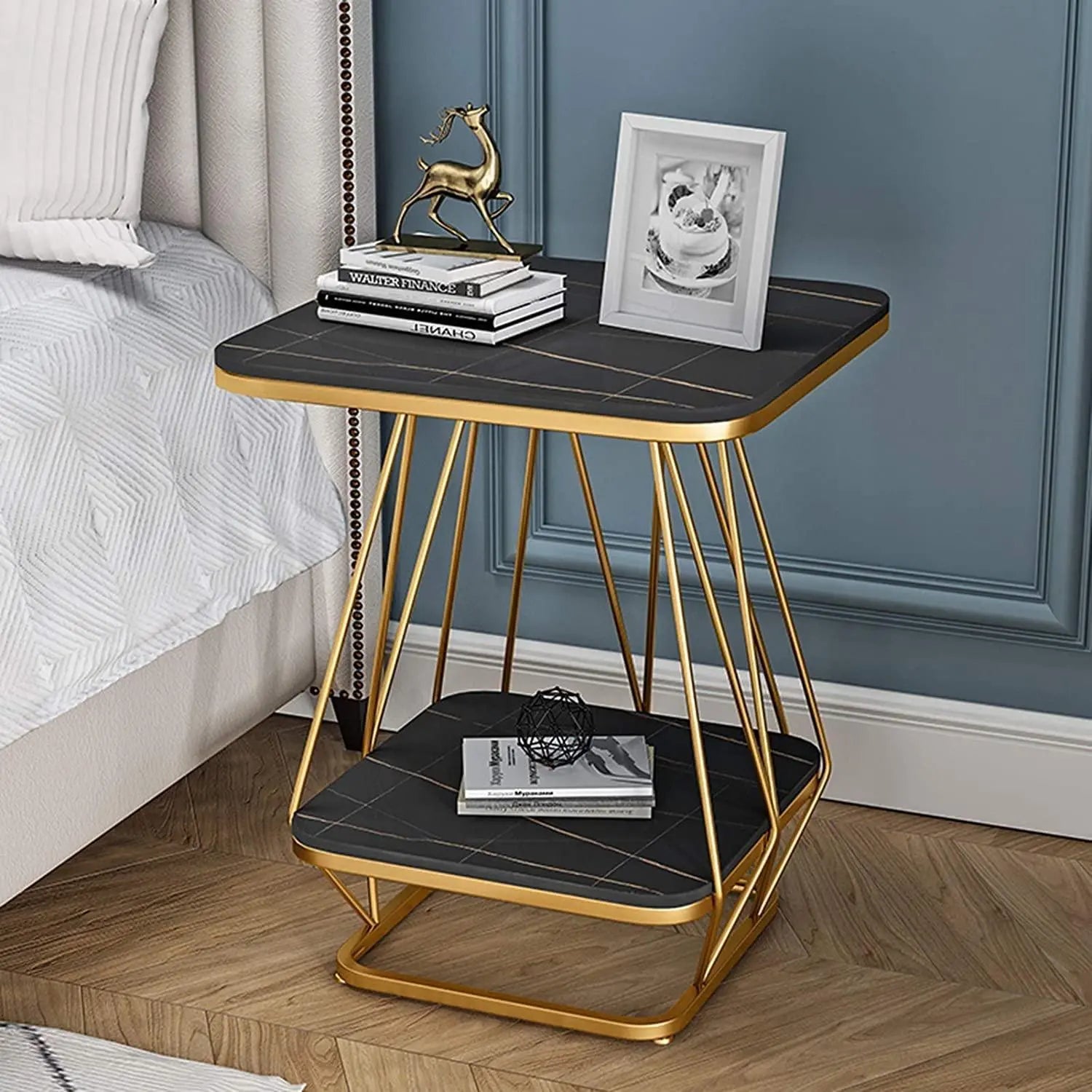 Modern Square Shaped Creative Artistic Golden Metal Finish with Black Marble - Decor Mantra 