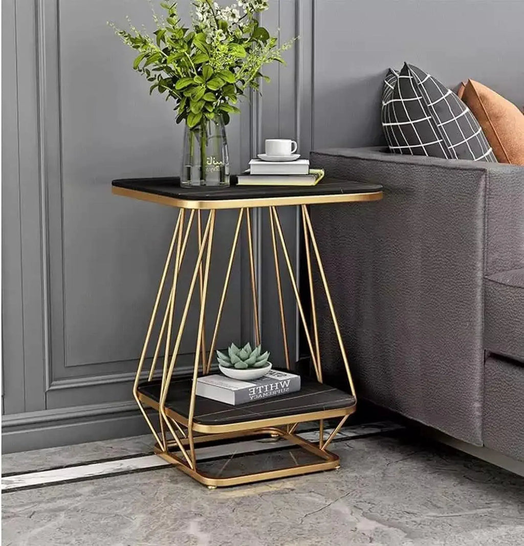 Modern Square Shaped Creative Artistic Golden Metal Finish with Black Marble - Decor Mantra 