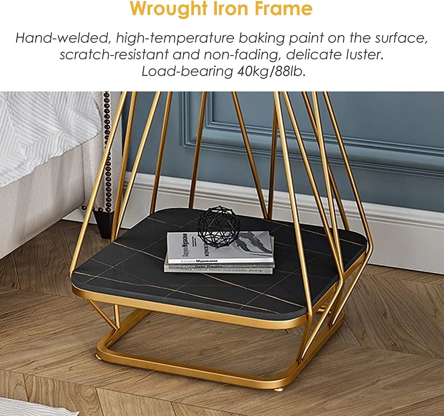 Modern Square Shaped Creative Artistic Golden Metal Finish with Black Marble - Decor Mantra 