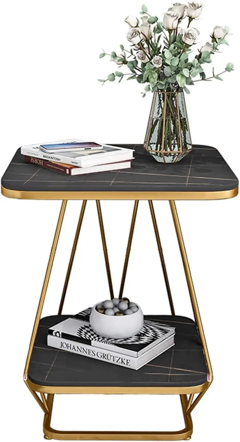 Modern Square Shaped Creative Artistic Golden Metal Finish with Black Marble - Decor Mantra 