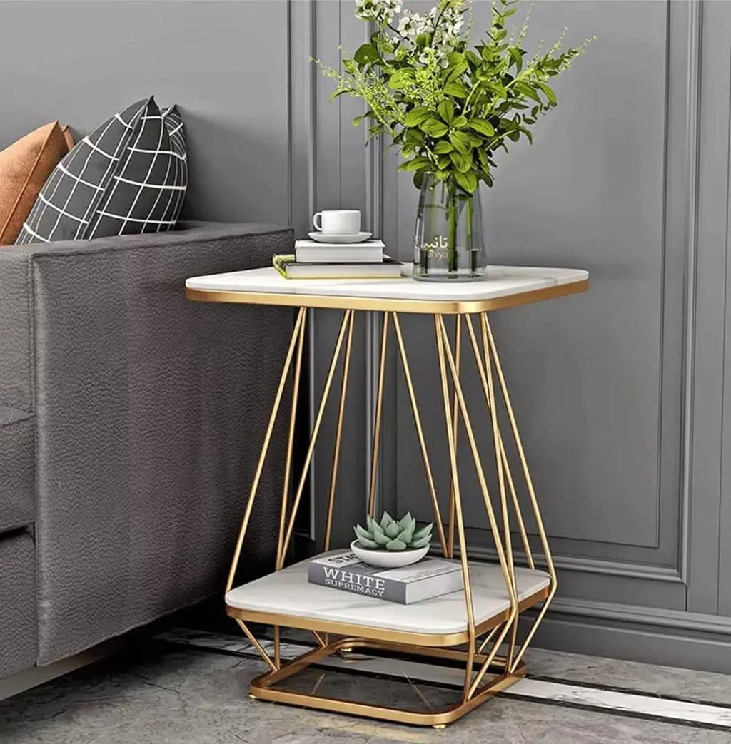Modern Square Shaped Creative Artistic Golden Metal Finish with White Marble - Decor Mantra 