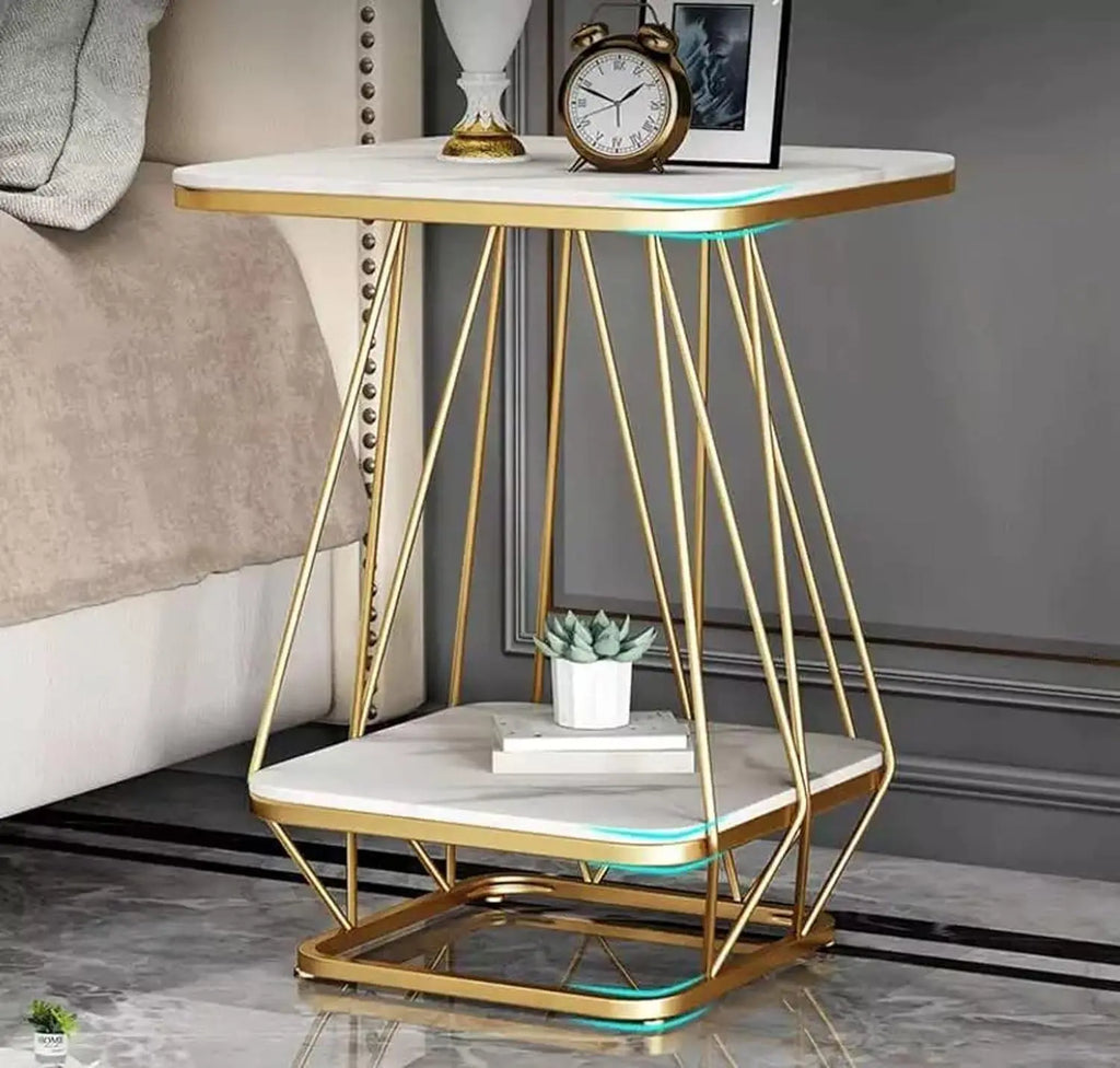 Modern Square Shaped Creative Artistic Golden Metal Finish with White Marble - Decor Mantra 