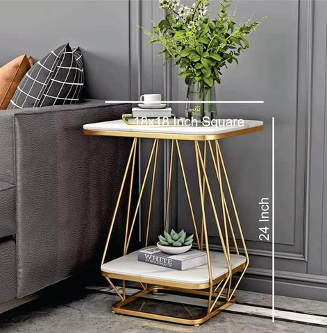Modern Square Shaped Creative Artistic Golden Metal Finish with White Marble - Decor Mantra 
