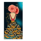 Modern Style Abstract Girl with Colorful Butterflies Premium Canvas Wall Painting