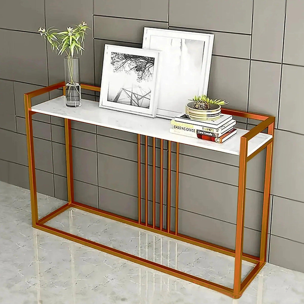Modern Style Console Table In Sleek Copper Rods Design - Decor Mantra 
