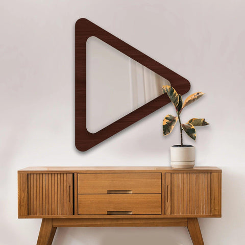 Modern Triangle Shaped Decorative Wooden Wall Mirror - Decor Mantra 