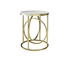 Modern White Marble Round Shaped Side Table with Golden Metallic Side - Decor Mantra 