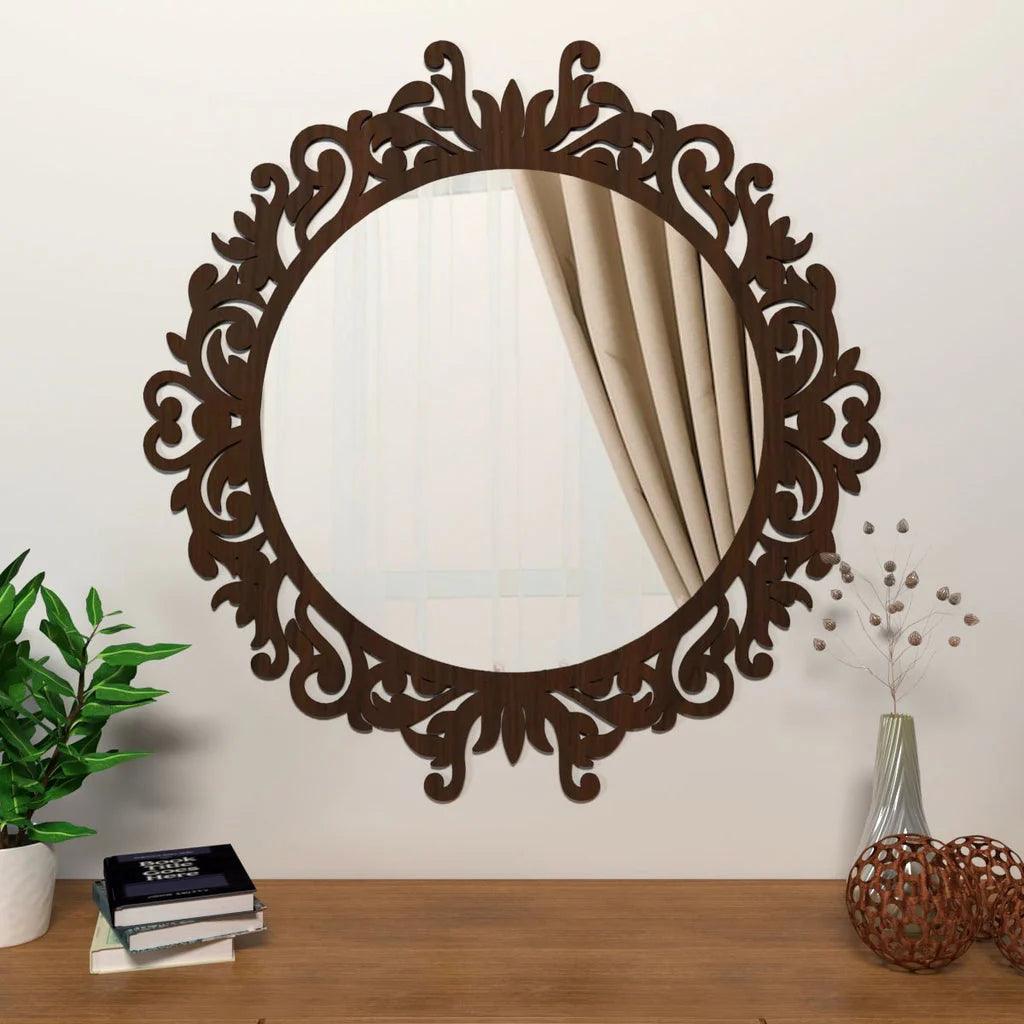 Motif Design Art Modern Round Shape Mirror with Wood Frame - Decor Mantra 