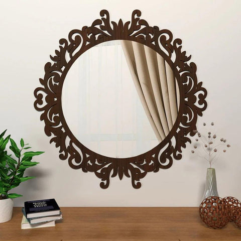 Motif Design Art Modern Round Shape Mirror with Wood Frame - Decor Mantra 