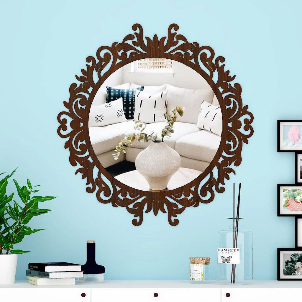 Motif Design Art Modern Round Shape Mirror with Wood Frame - Decor Mantra 