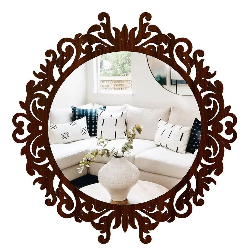 Motif Design Art Modern Round Shape Mirror with Wood Frame - Decor Mantra 
