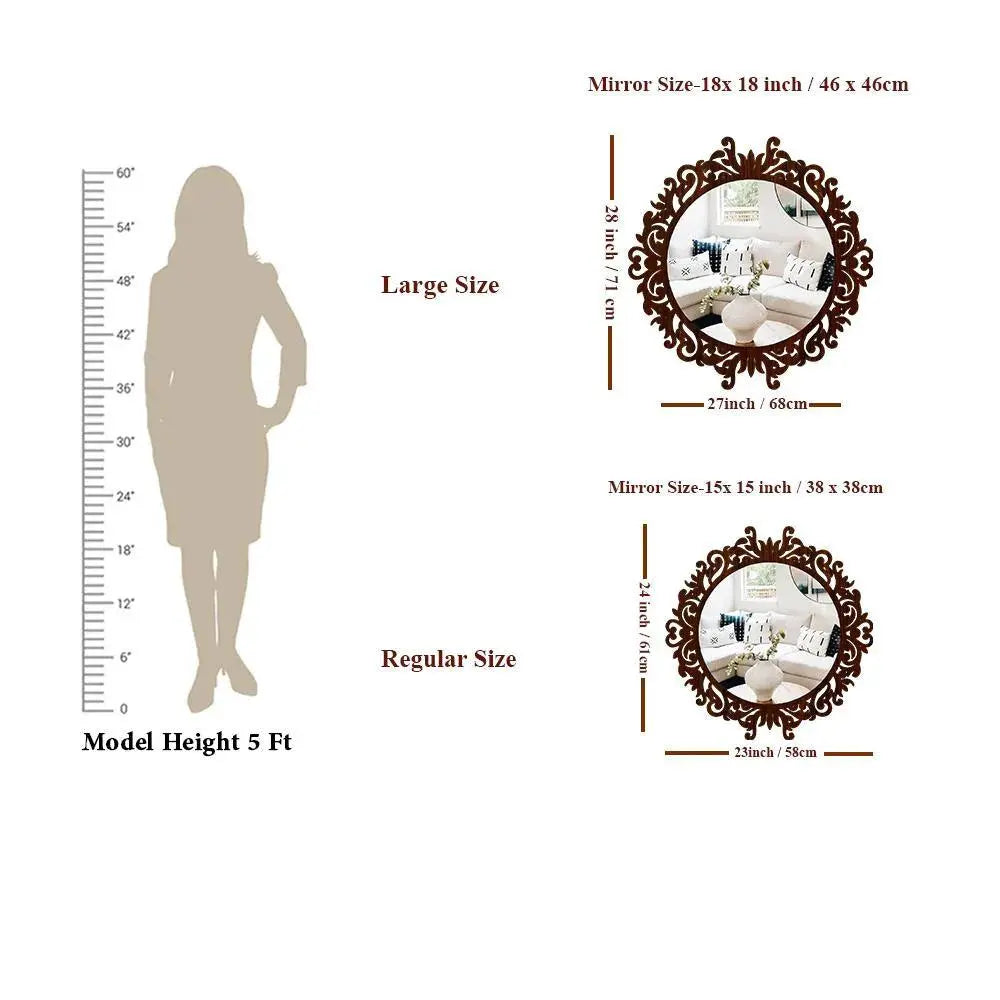 Motif Design Art Modern Round Shape Mirror with Wood Frame - Decor Mantra 