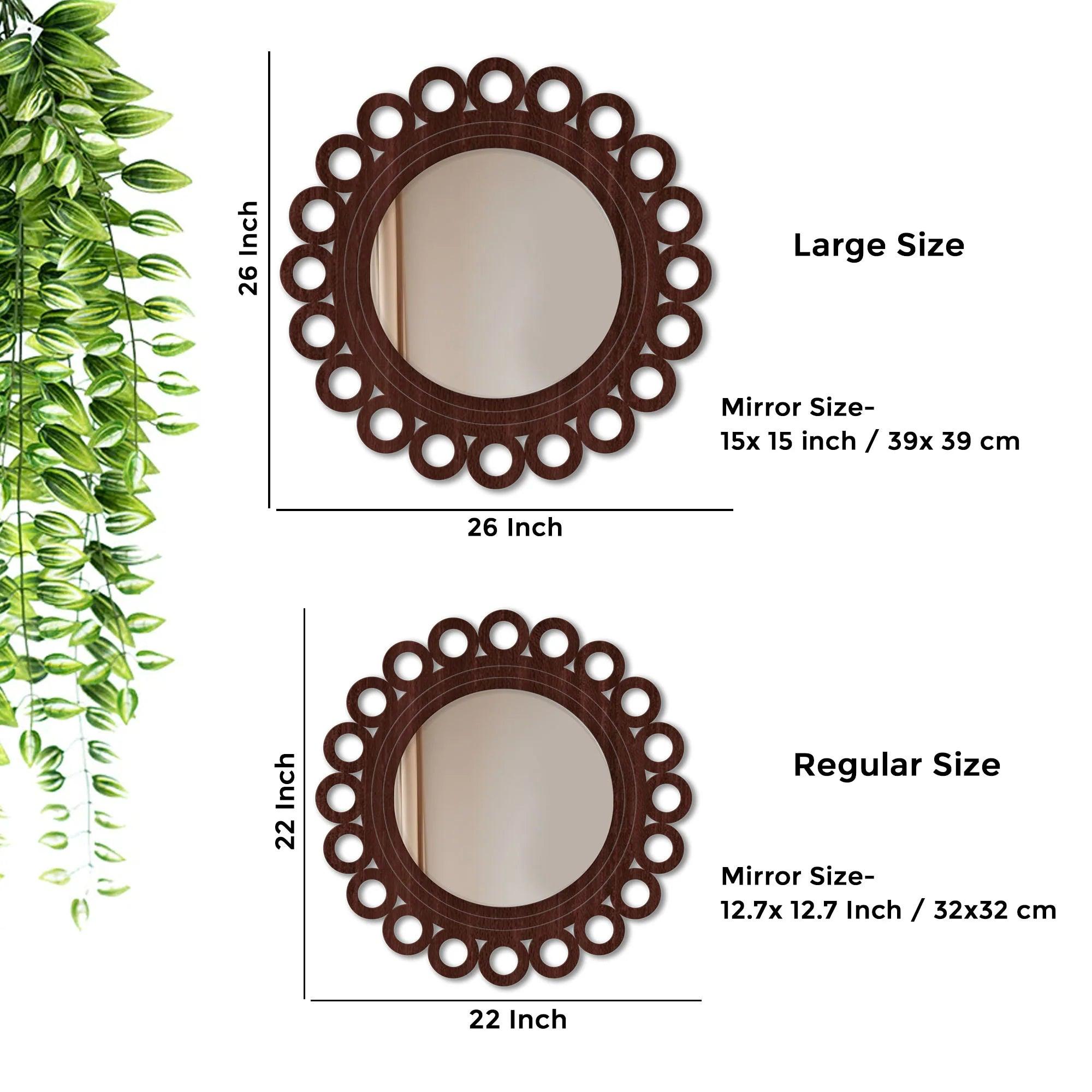 Motif Round Circular Design Art Wooden Wall Mirror - Decor Mantra 