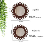 Motif Round Circular Design Art Wooden Wall Mirror - Decor Mantra 