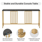 Narrow Long Faux Black Marble Gold Console Table - Decor Mantra 