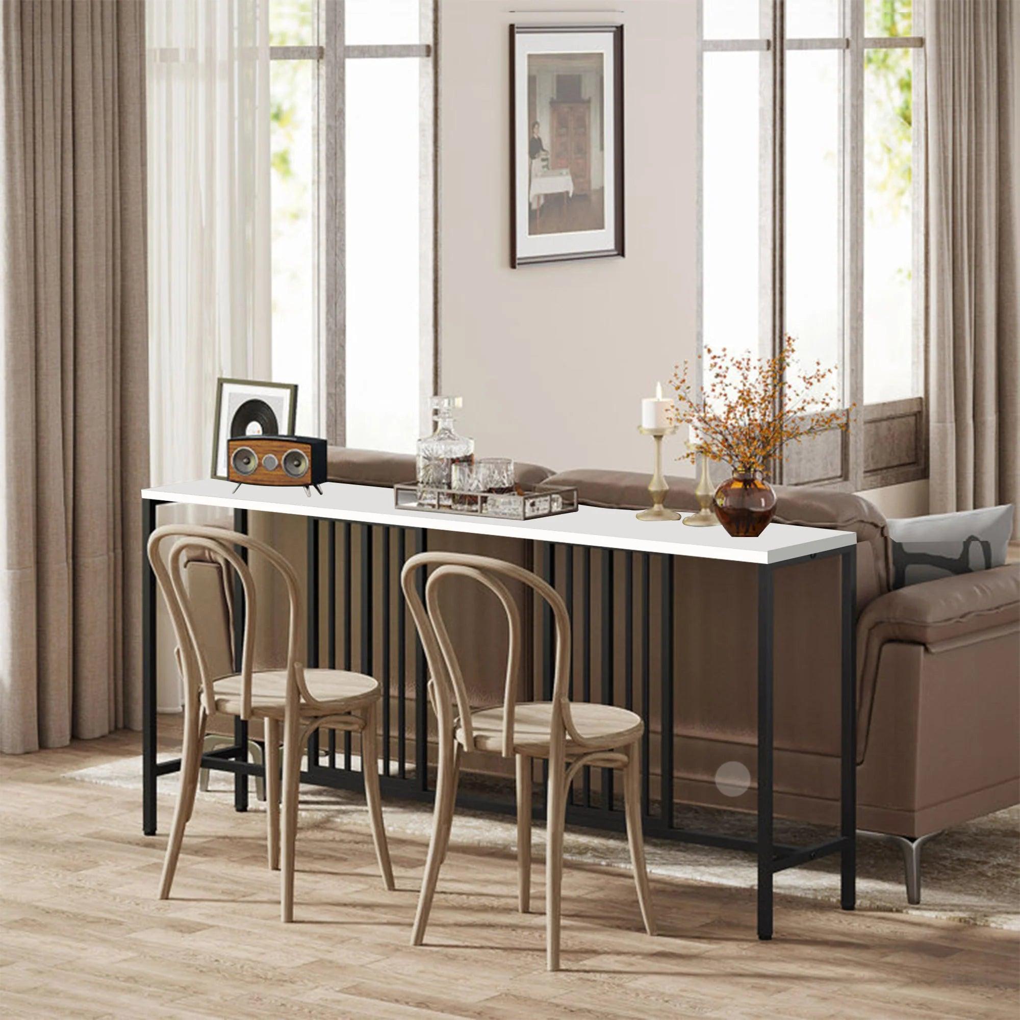 Narrow Long Faux White Marble Black Console Table - Decor Mantra 