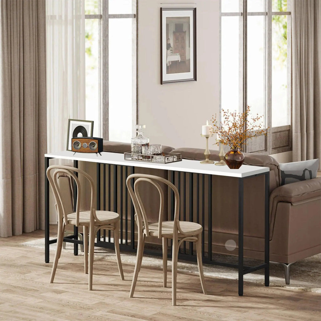 Narrow Long Faux White Marble Black Console Table - Decor Mantra 