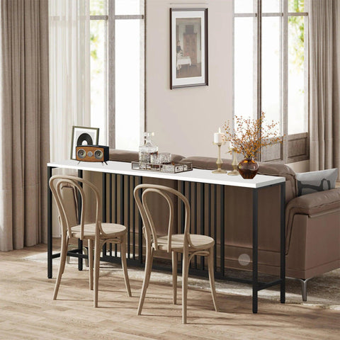 Narrow Long Faux White Marble Black Console Table - Decor Mantra 