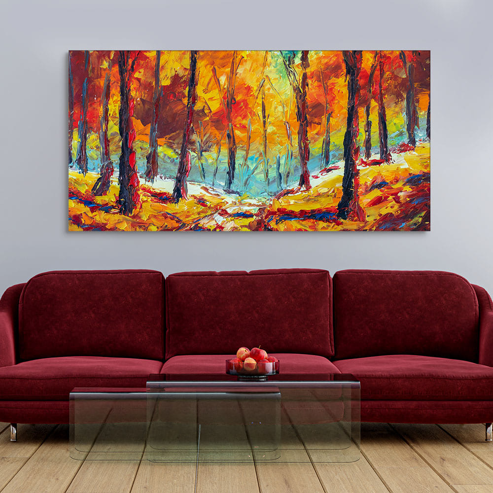 Nature Wall Painting of Colorful Autumn Season Forest