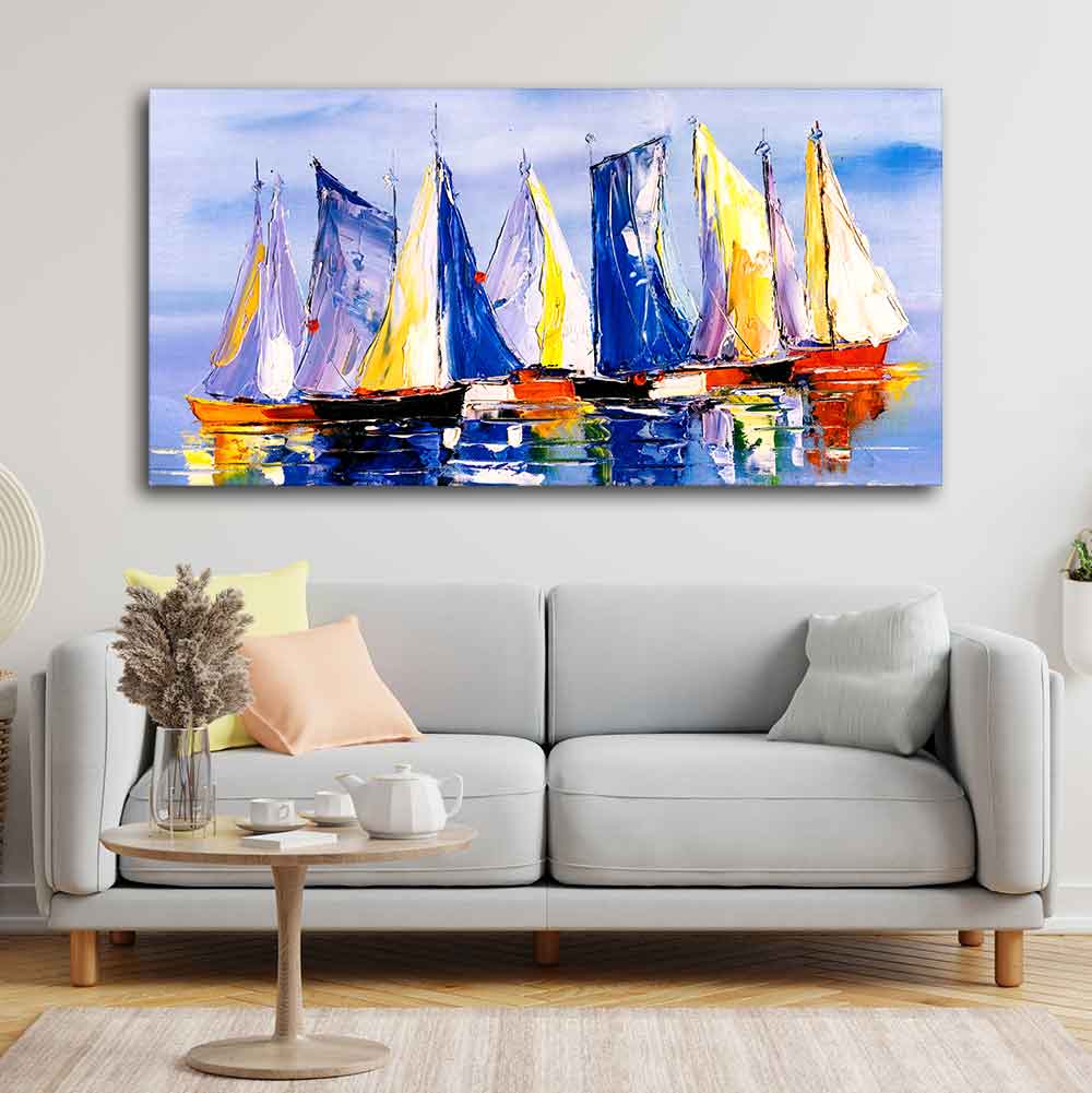 Sailing Boats in Ocean Canvas Wall Painting Harshita Crafts