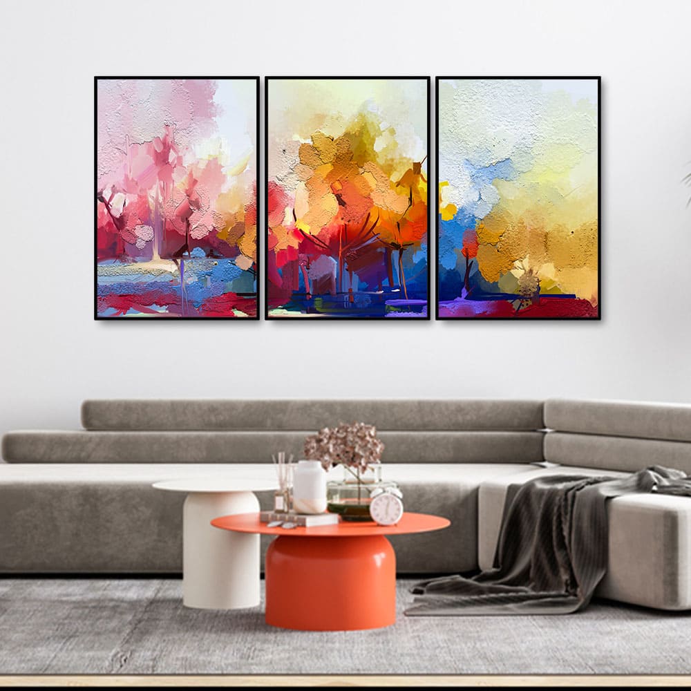 orest of Color Uniqe Art of Color Blend Premium Floating Wall Painting Set of Three