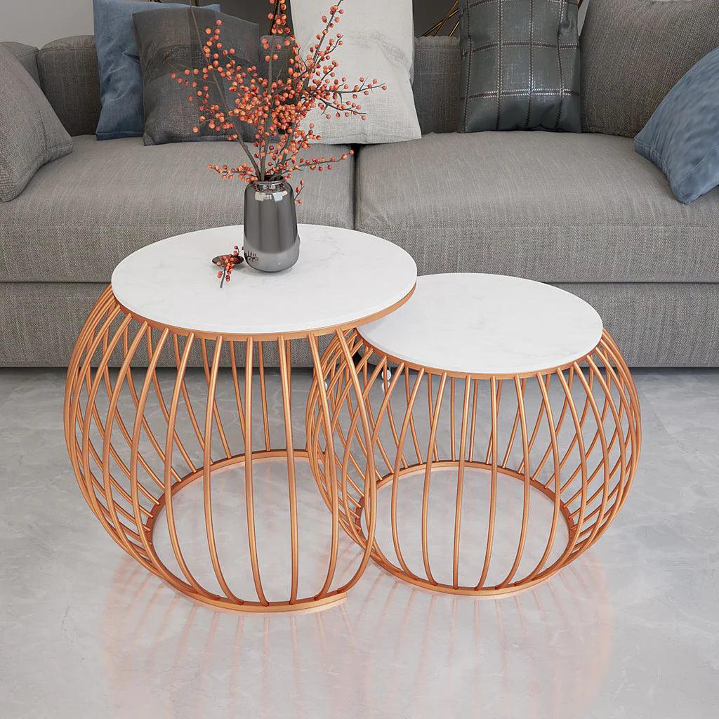 Ornate Round Copper Coffee Table Set of 2 - Decor Mantra 