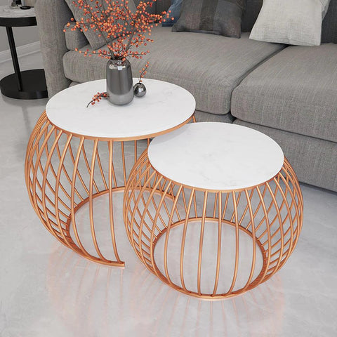 Ornate Round Copper Coffee Table Set of 2 - Decor Mantra 
