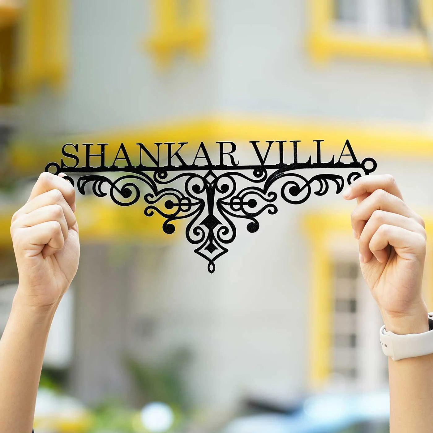 Personalized Metal Name Plate for Home – Weatherproof Mild Steel Name Plate for Villa & House Entrance - Harshita Craft
