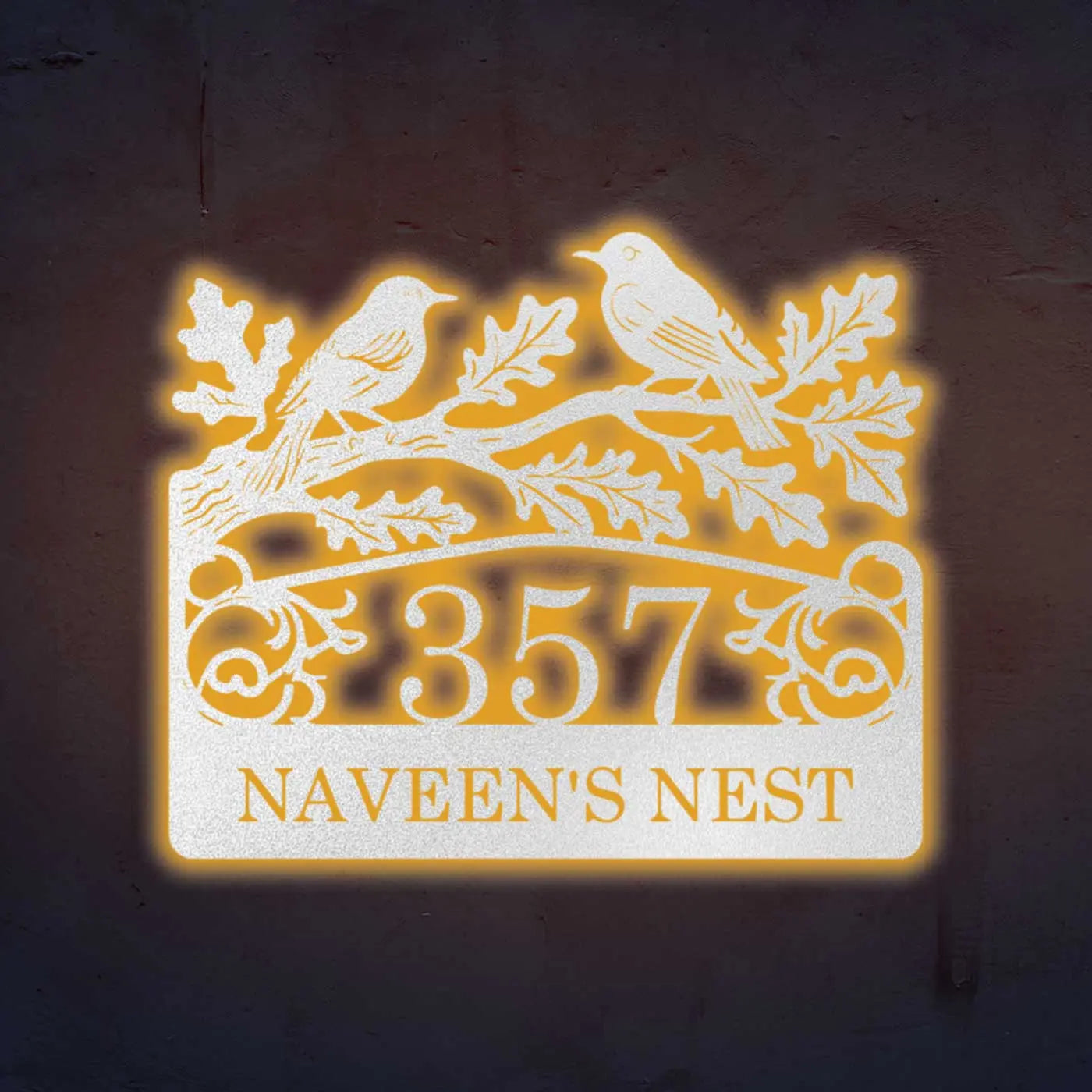 Personalized Metal Name Plate for Home – Birds Theme Laser Cut Steel - Harshita Craft