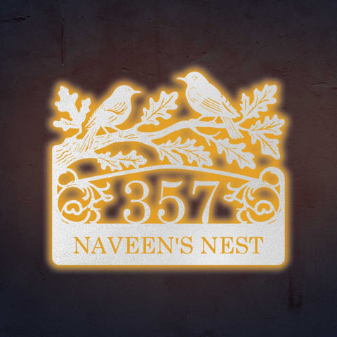Personalized Metal Name Plate for Home – Birds Theme Laser Cut Steel