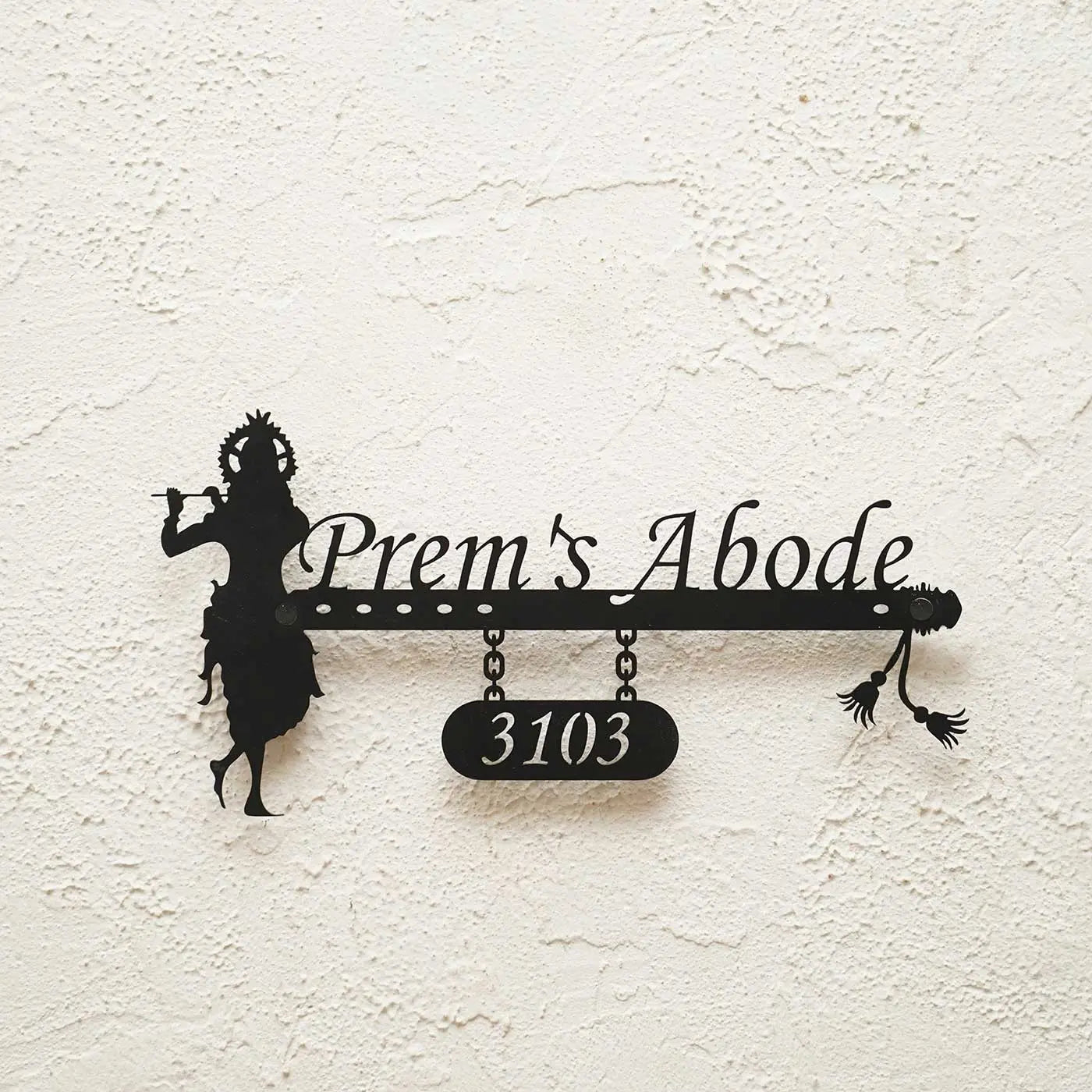 Personalized Krishna Metal Name Plate for Home | Weatherproof House Number Plate - Harshita Craft