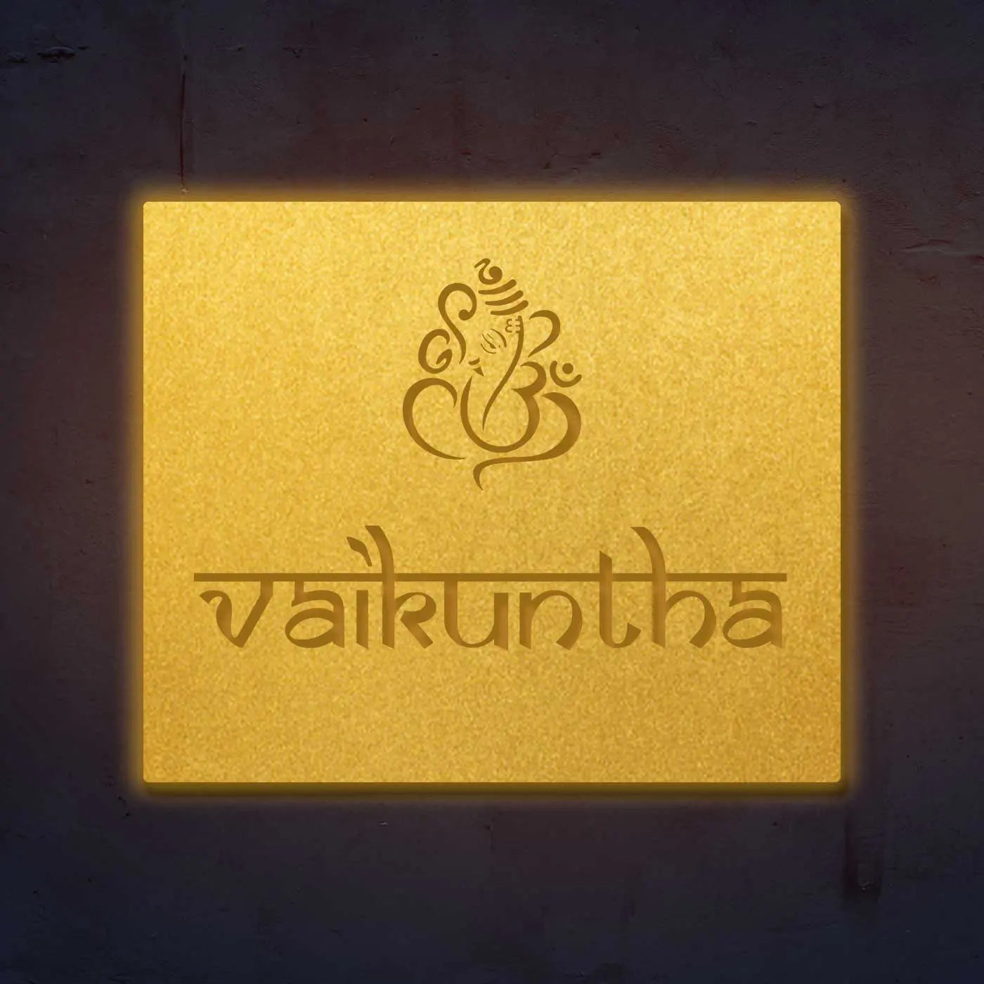 Personalized Laser Cut Ganesha Theme Metal Name Plate for Home - Harshita Craft