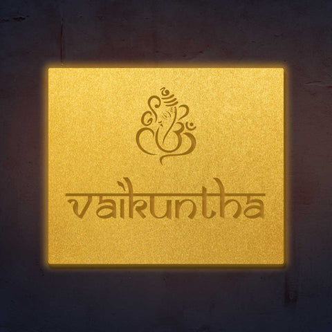 Personalized Laser Cut Ganesha Theme Metal Name Plate for Home