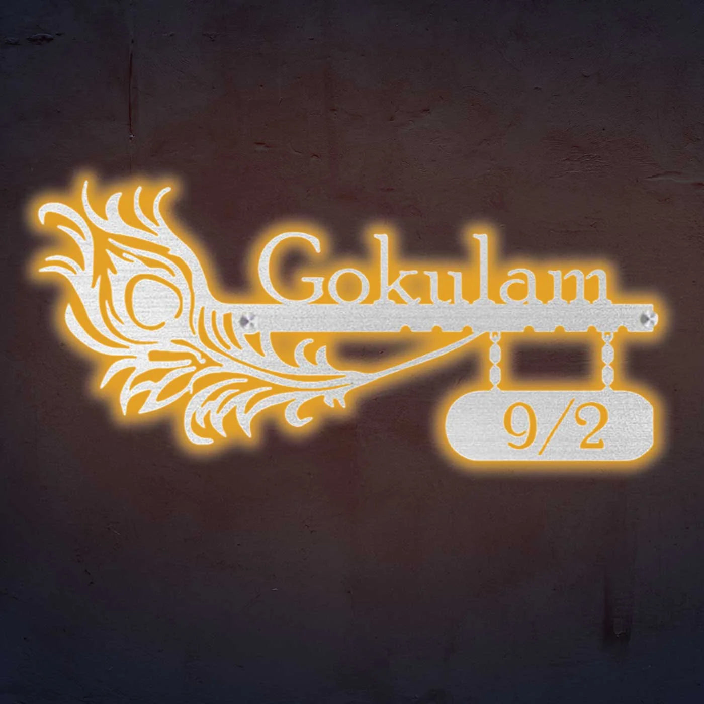 Personalized Peacock Feather Metal Name Plate for Home | Laser Cut Steel Design - Harshita Craft