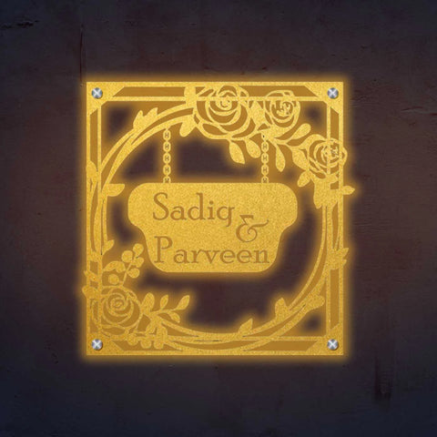 Personalized Metal Name Plate for Home – Rose Theme Steel Design