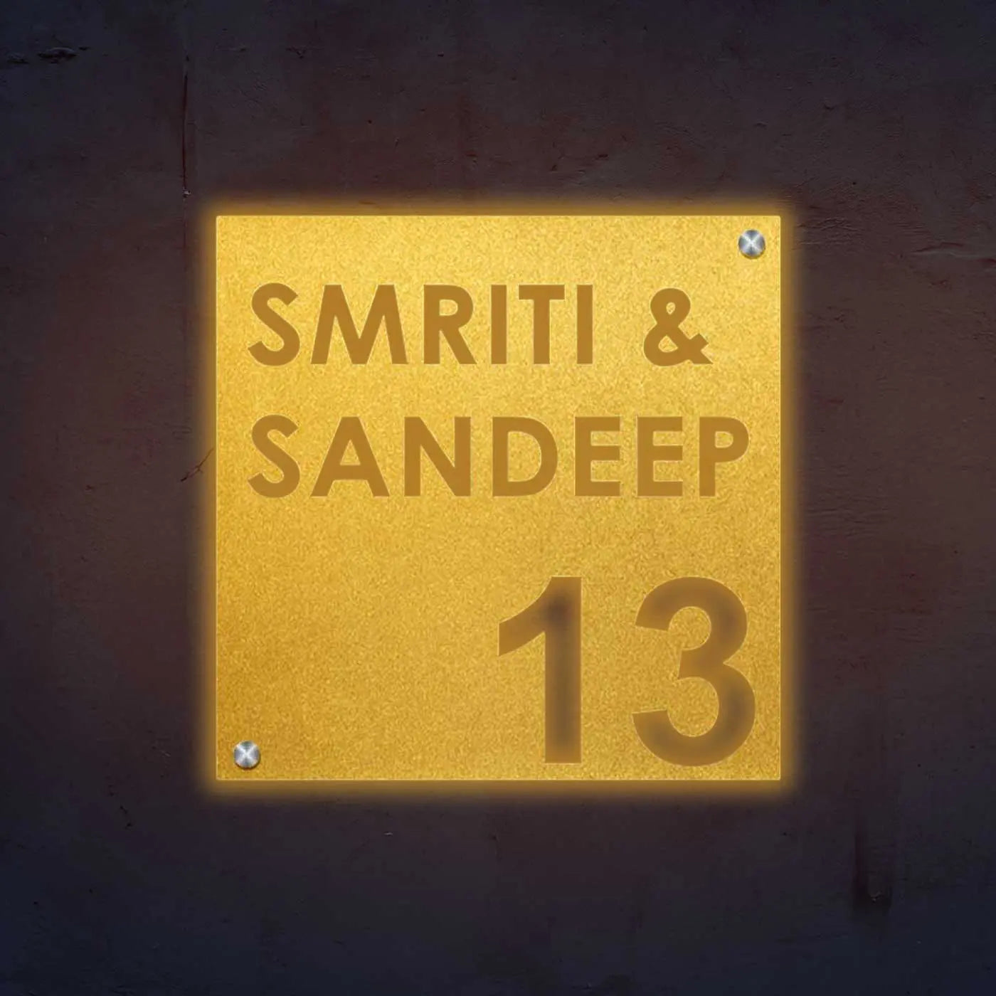 Personalized Laser Cut Square Steel Name Plate for Home Entrance - Harshita Craft