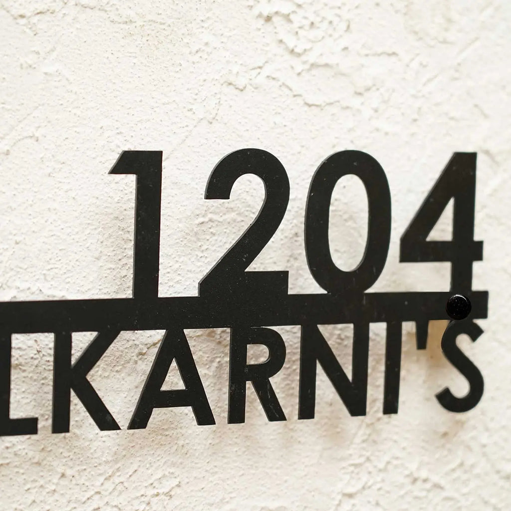 Personalized Metal Name Plate for Home – Modern Weatherproof Steel Name Plate with House Number - Harshita Craft