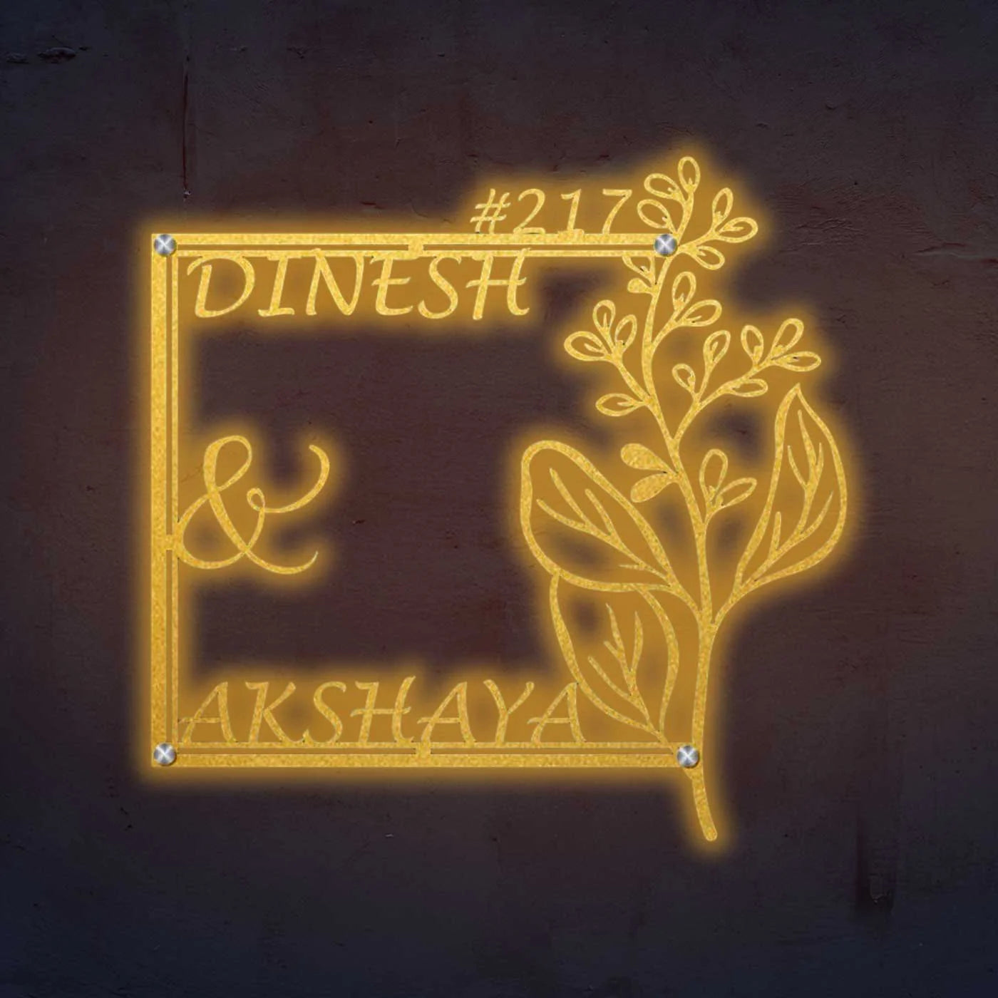 Personalized Floral Metal Name Plate for Home | Laser Cut Steel Design - Harshita Craft